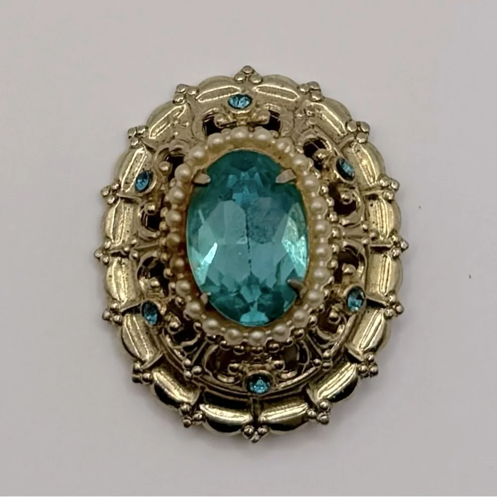 CORO Vintage Crystal & Faux Pearl Brooch